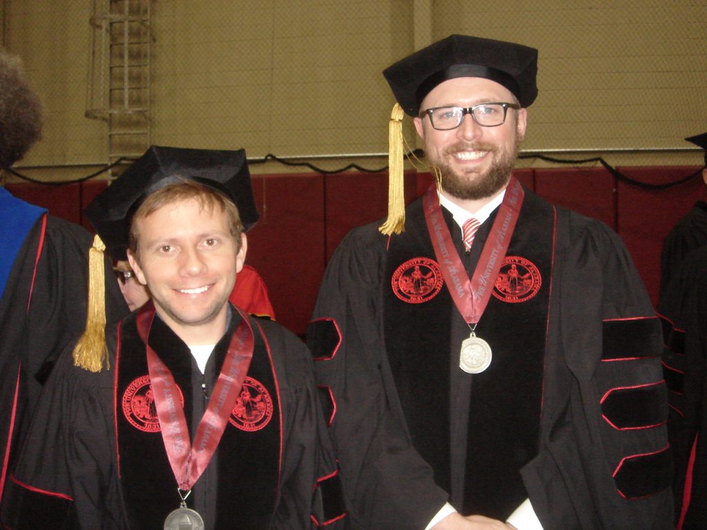UA Graduation May 2016. Left to right: Dr. Paul N. Eubanks, Dr. Ian W. Brown, and Dr. Daniel A. LaDu.