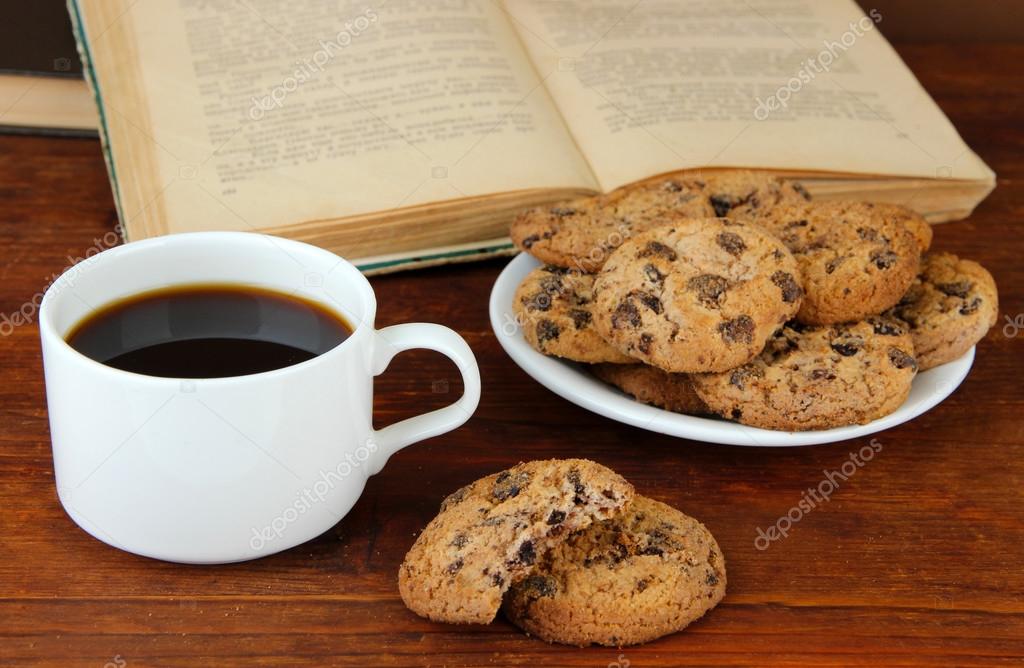 book, cookies, and coffee